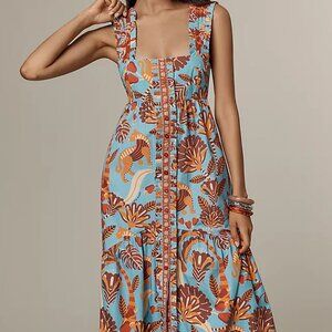 NWT Farm Rio x Anthropologie Square-Neck Midi Dress